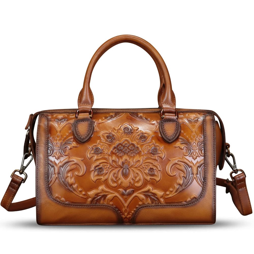 Genuine Leather Satchel Embossed Leather Handbag Top Handle Bags :^)
